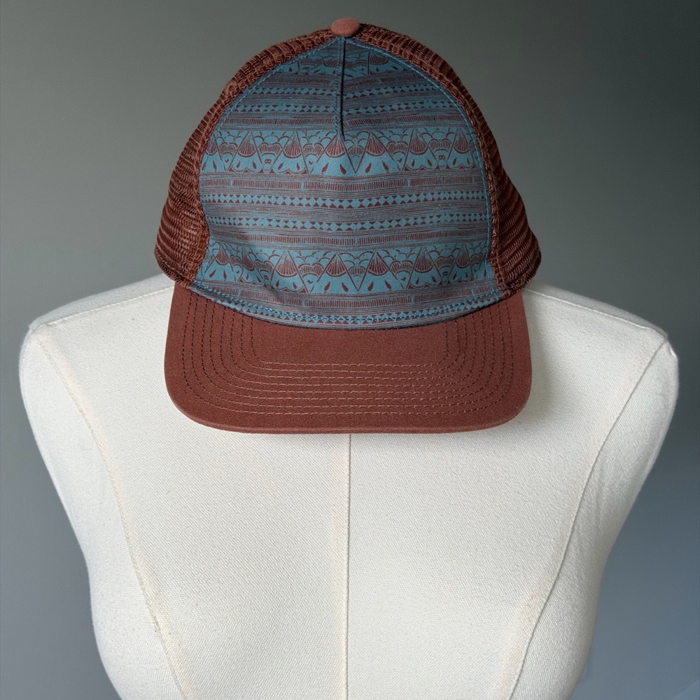 Prana Unisex Roots Studio Trucker Brown and Blue Mash Back Mountain Graphic Cap - Picture 2 of 11